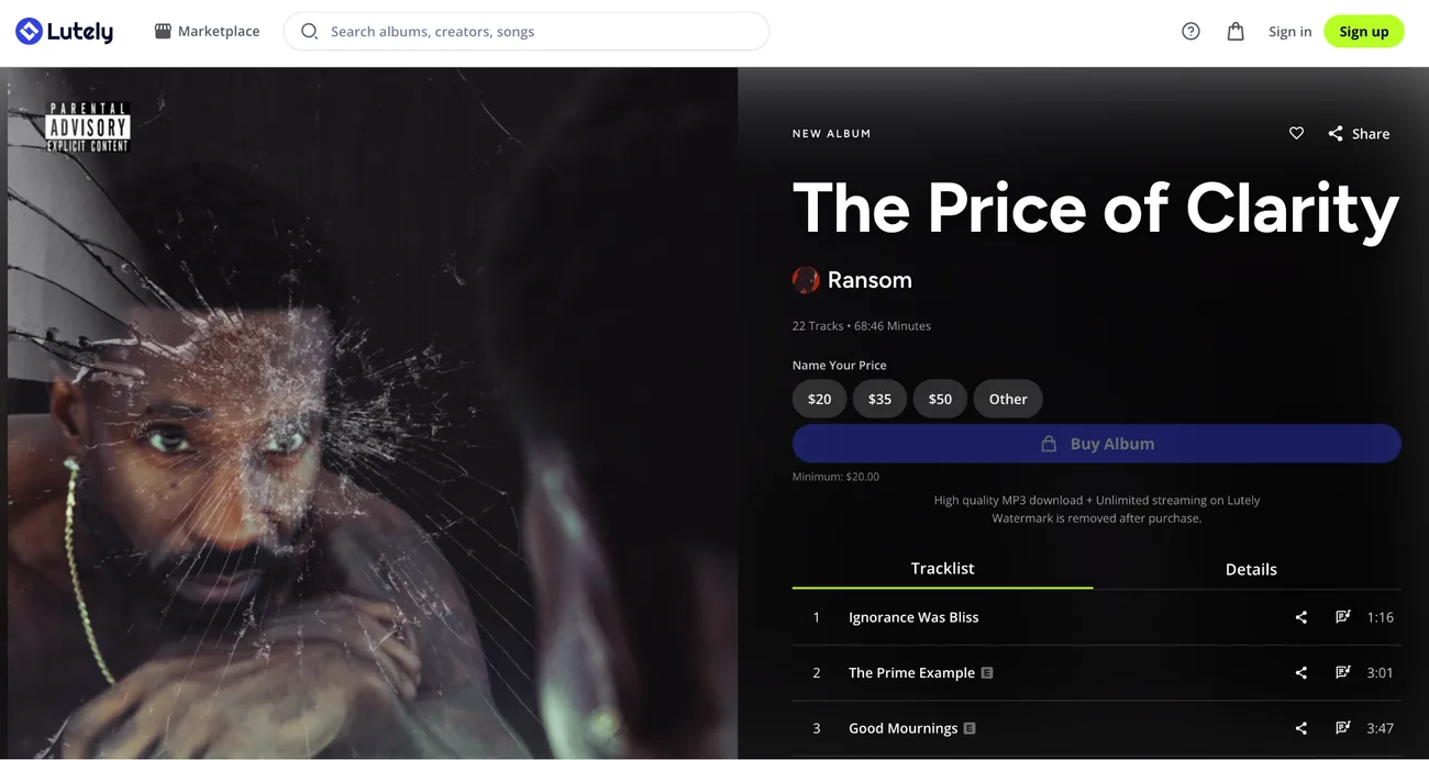 Direct-to-fan Lutely release storefront