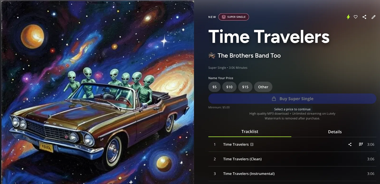 Published Time Travelers Super Single by Thunder Dawg showing the original, clean, and instrumental versions